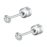 Sandistore Lady Pack Of Titanium Screw Back Earrings For Sensitive Ears Titanium Steel Thin Cylinder Simple Diamond Encrusted Earrings